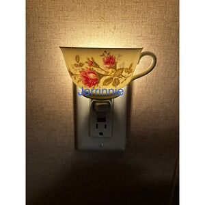 Handcrafted Vintage Porcelain Teacup Night Light Pink Rose Floral Gold Trim